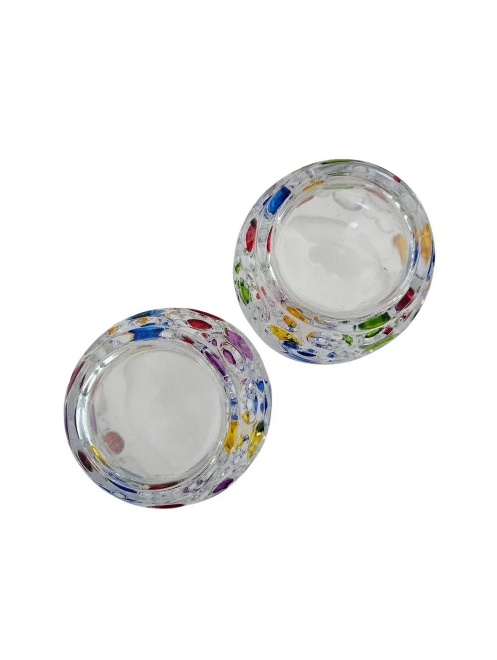 Vintage Murano Style Confetti Art Glass Tumblers Optic Bubble Set of 2